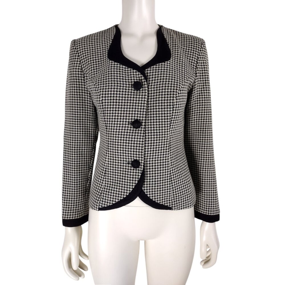 Vintage 1980s Black and Tan Houndstooth Tailored Button Down Jacket 4P